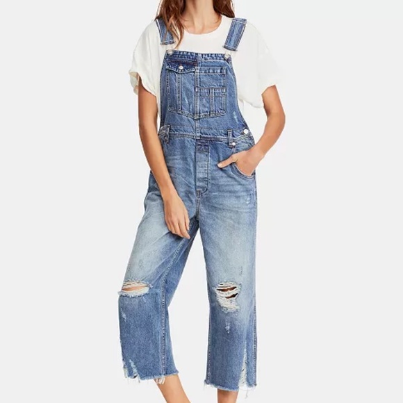 Free People Denim - Free People blue baggy boyfriend overalls